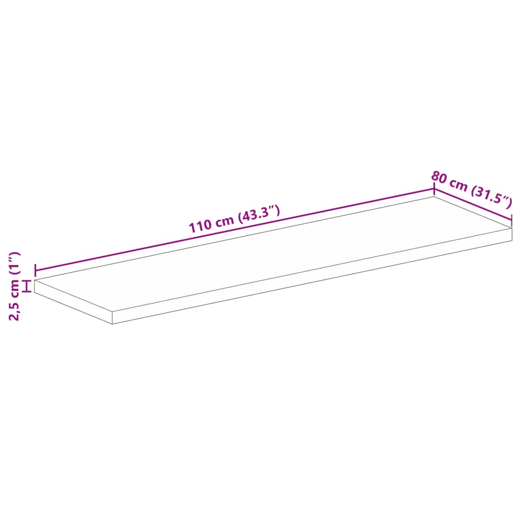 Stolna ploča 110x80x2,5 cm pravokutna od masivnog drva bagrema