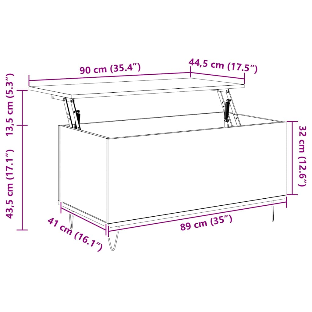 Stolić za kavu siva boja hrasta 90x44,5x45 cm konstruirano drvo
