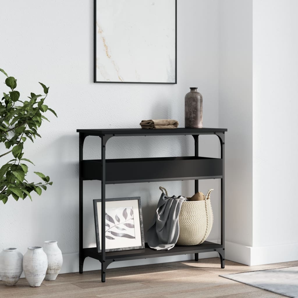Konzolni stol s policama crni 75x29x75 cm od konstruiranog drva