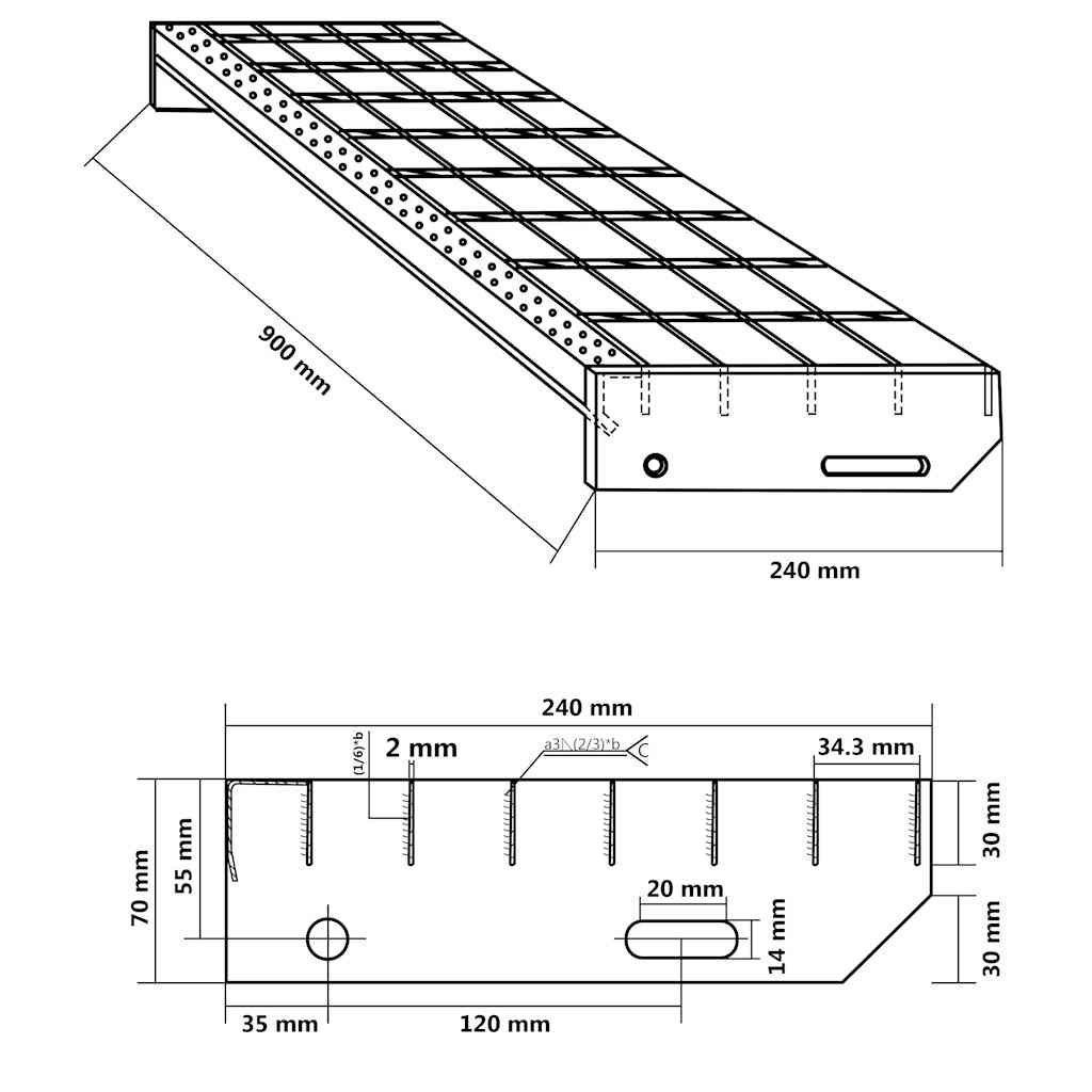 Rešetkasta stepenica 90 x 24 x 7 cm od pocinčanog čelika