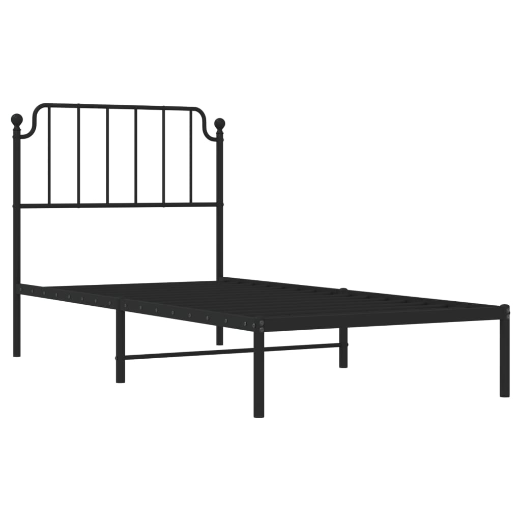Metalni okvir za krevet s uzglavljem crni 90x200 cm