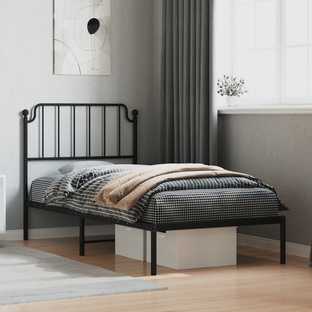 Metalni okvir za krevet s uzglavljem crni 90x200 cm