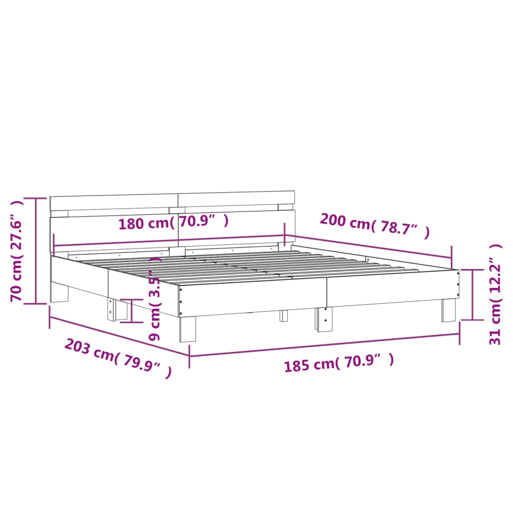 Okvir za krevet s uzglavljem i LED bijeli 180x200 cm