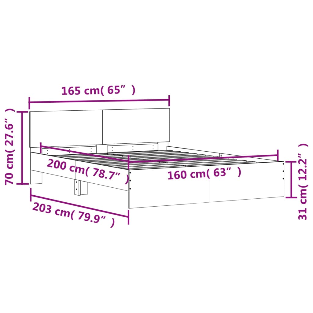 Okvir za krevet s uzglavljem i LED boja hrasta 160x200 cm