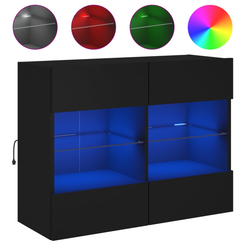 Zidni TV ormarić s LED svjetlima crni 78,5x30x60,5 cm