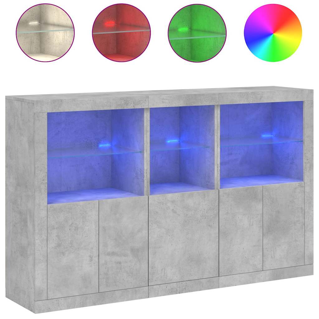 Komoda s LED svjetlima siva boja betona 162 x 37 x 100 cm