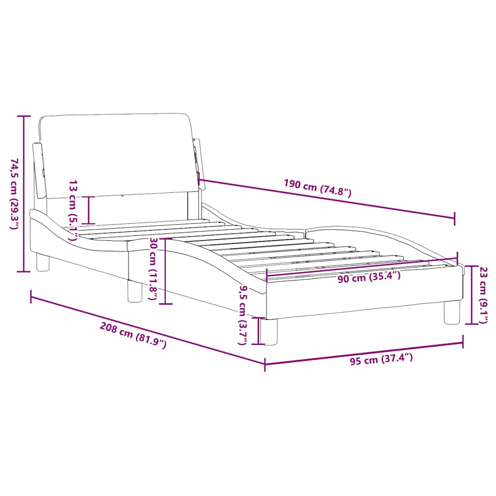 Okvir za krevet Dover crno-bijeli 90x190 cm umjetna koža