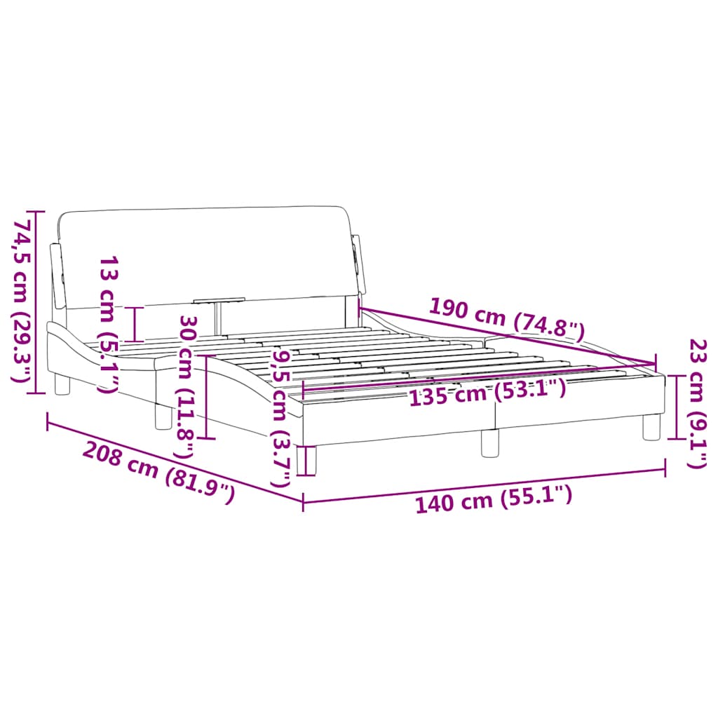 Okvir za krevet Dover Crni 135x190 cm Baršun