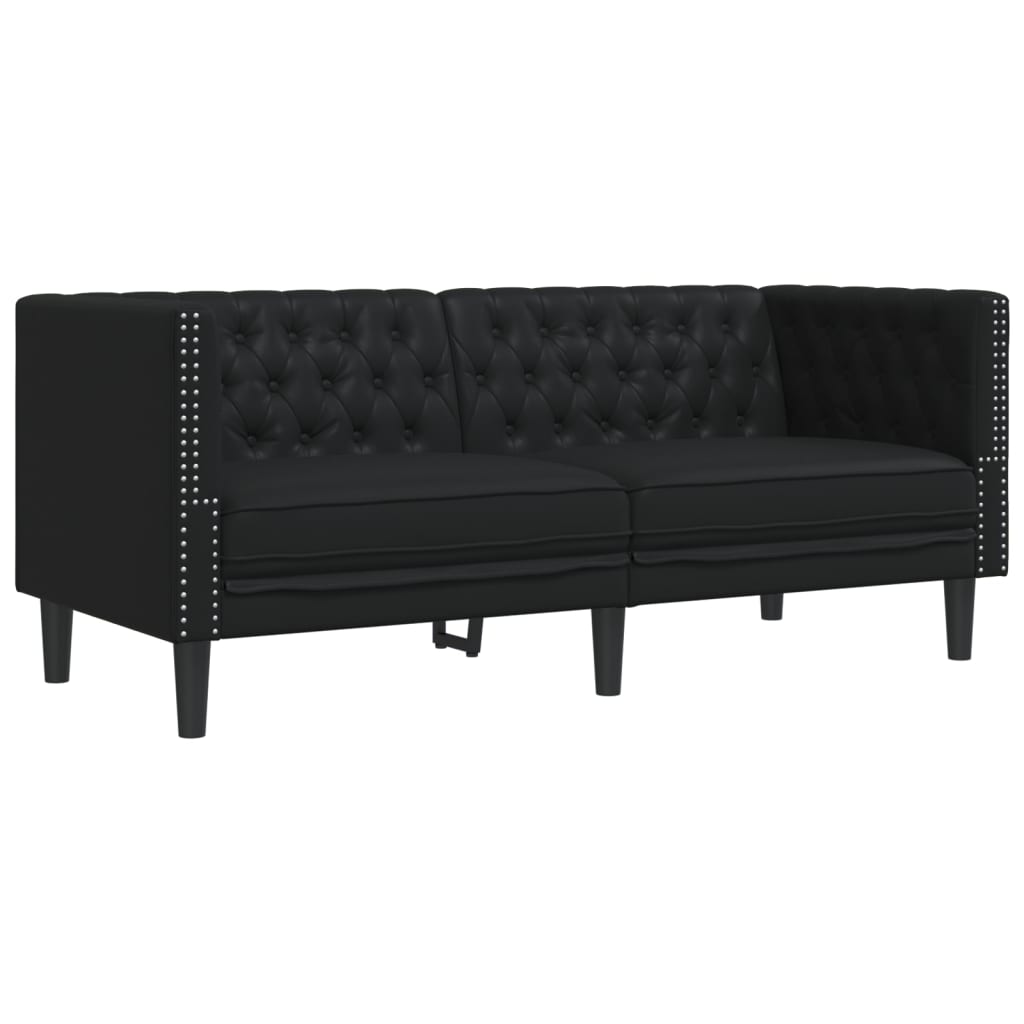 Chesterfield garnitura od 2 dijela, crna, umjetna koža