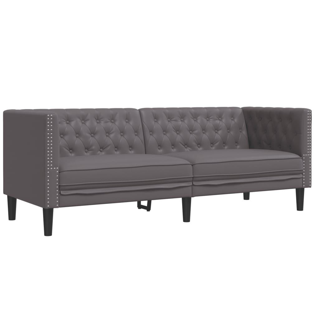 Chesterfield garnitura od 2 dijela, siva, umjetna koža