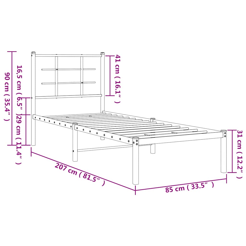 Metalni okvir za krevet s uzglavljem bijeli 80x200 cm