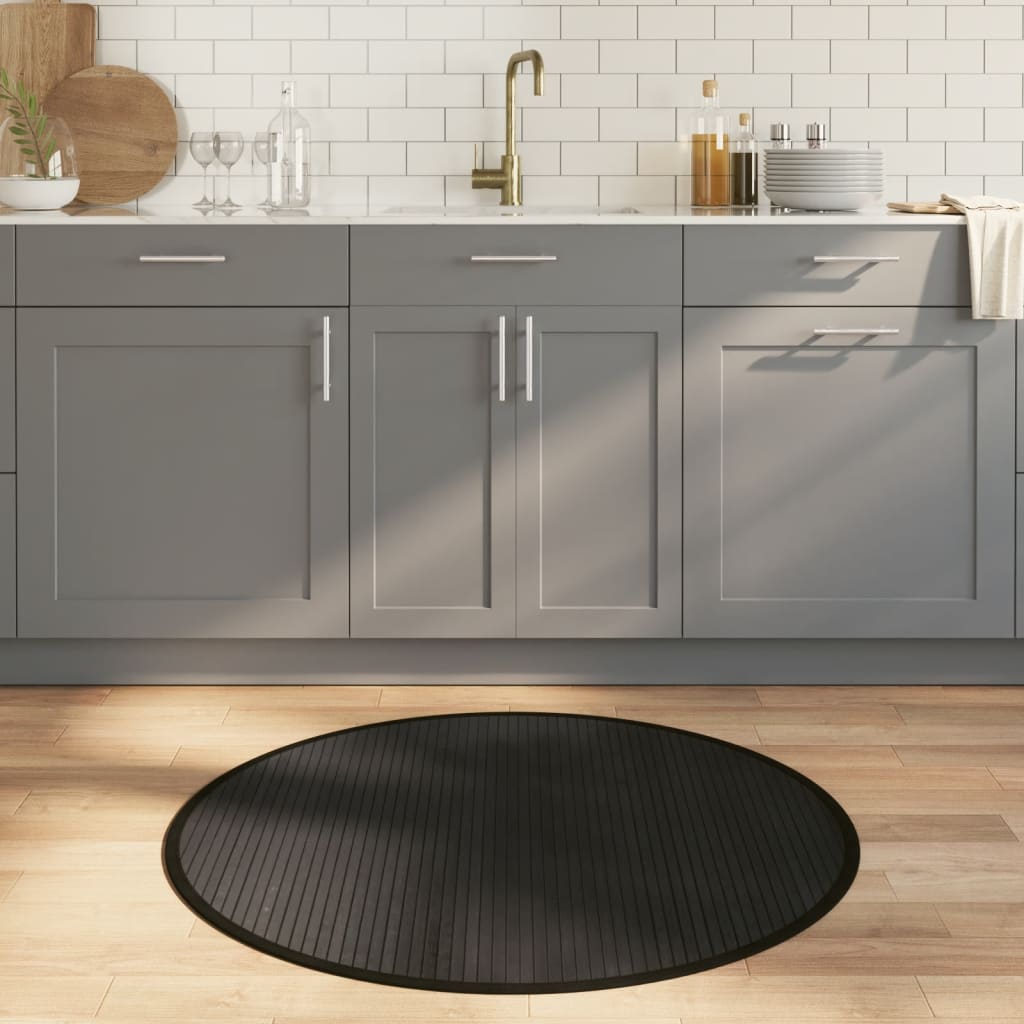 Okrugli tepih crni 100 cm bambus