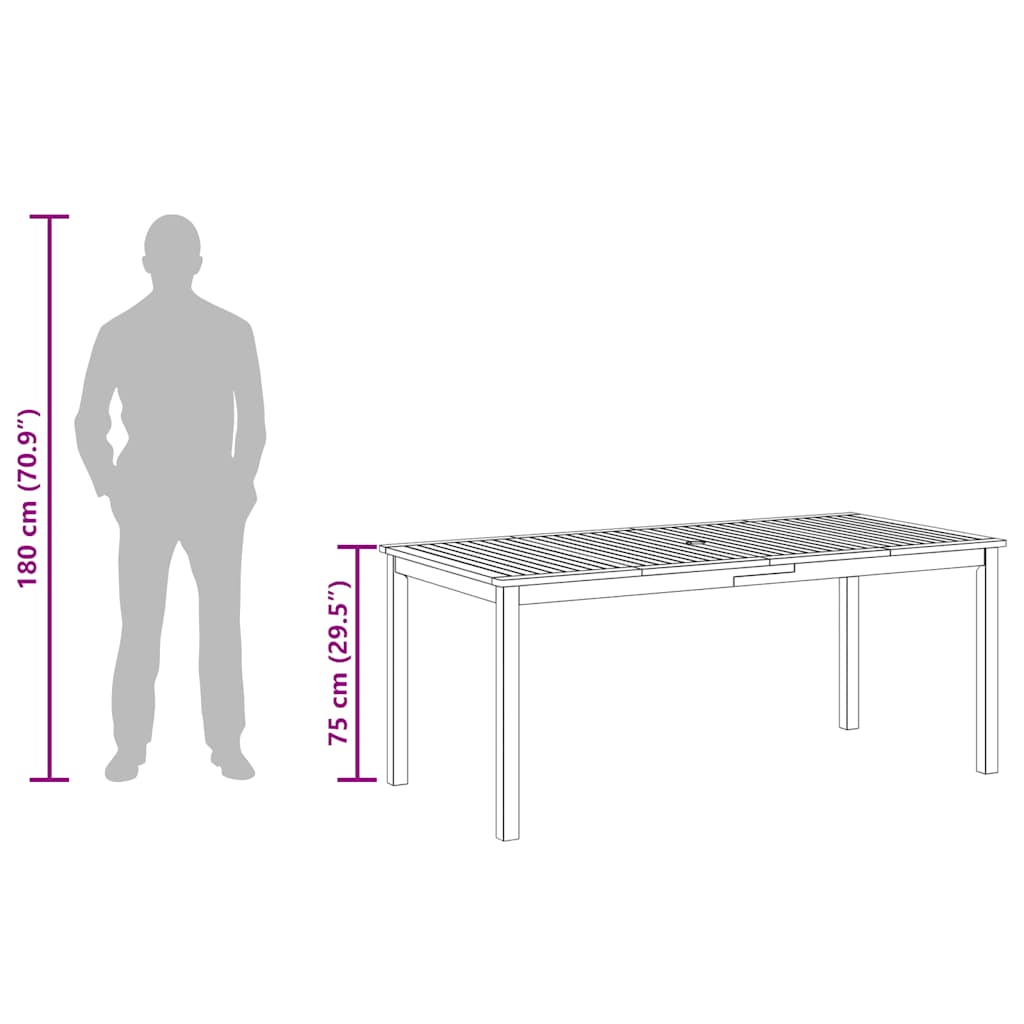 Vrtni blagovaonski stol 180 x 90 x 75 cm masivno bagremovo drvo