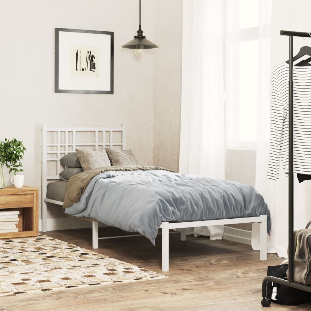 Metalni okvir za krevet s uzglavljem bijeli 80x200 cm