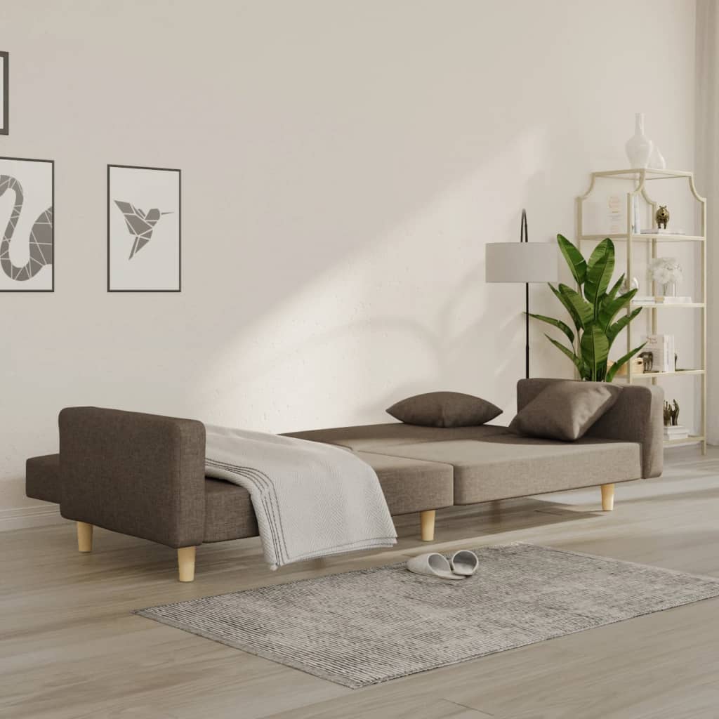 Dvosjed na razvlačenje s dva jastuka smeđe-sivi od tkanine