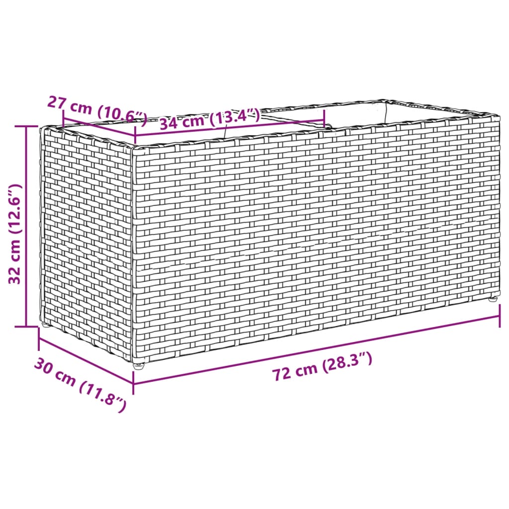 Vrtna sadilica s 2 posude siva 72 x 30 x 32 cm od poliratana