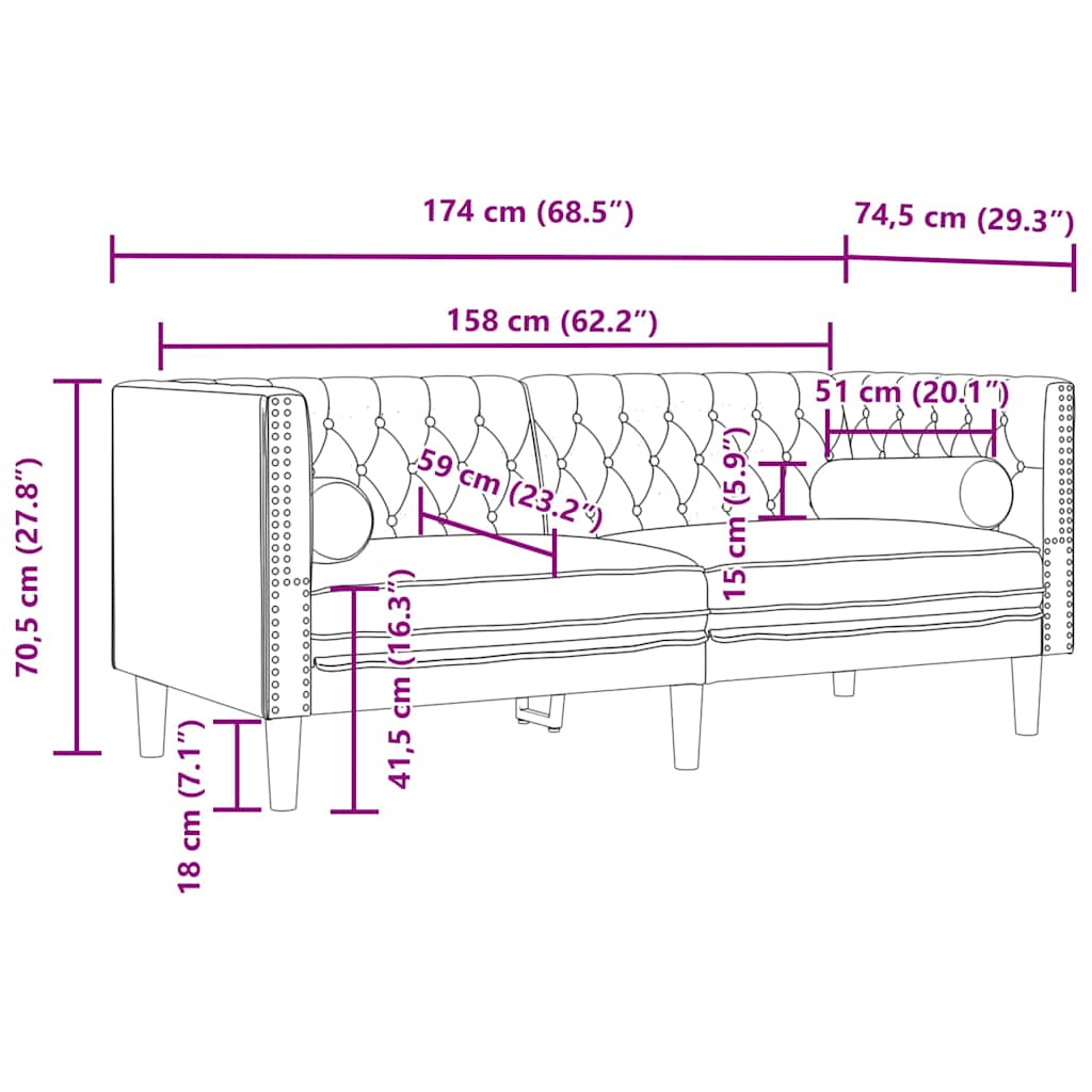 Chesterfield sofa s jastucima za 2 osobe, plavi baršun