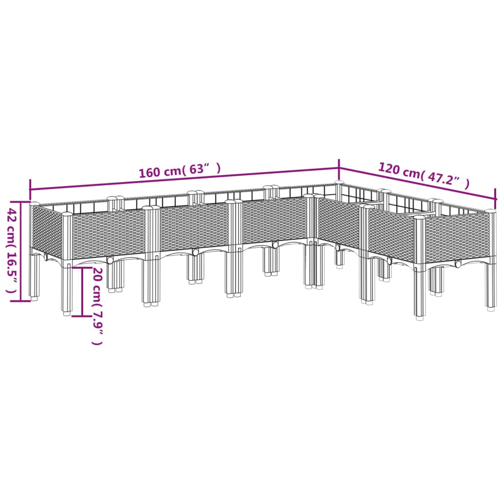 Vrtna sadilica s nogama crna 160 x 120 x 42 cm PP