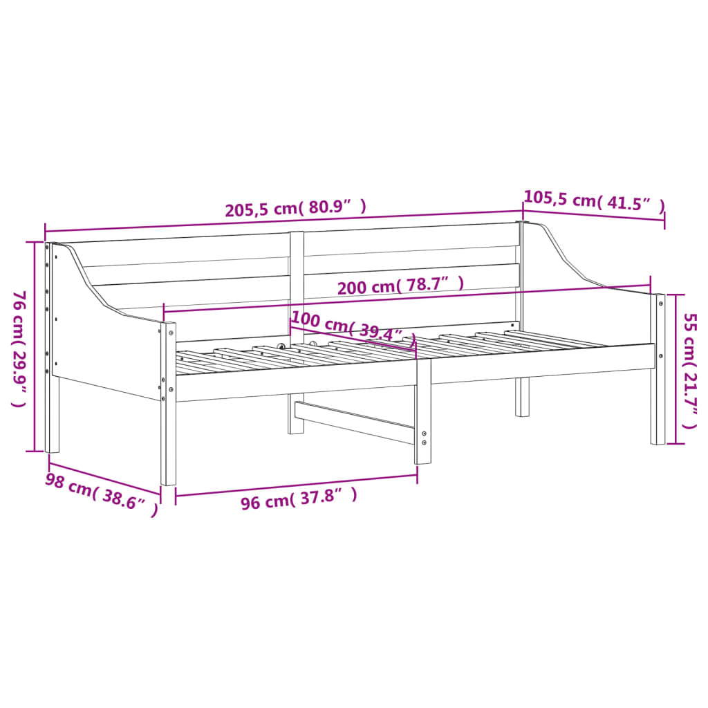 Dnevni krevet bez madraca voštano smeđi 100x200 cm od borovine