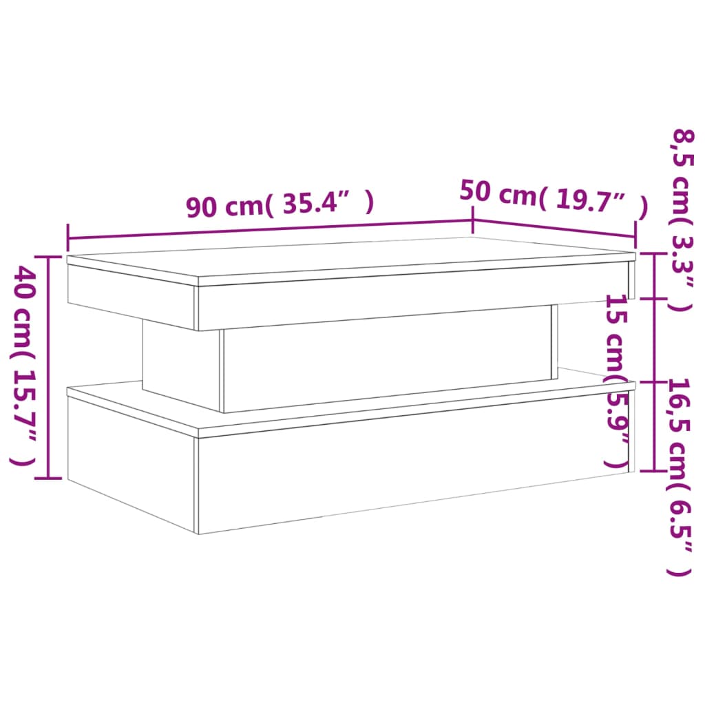 Stolić za kavu s LED svjetlima siva boja hrasta 90 x 50 x 40 cm