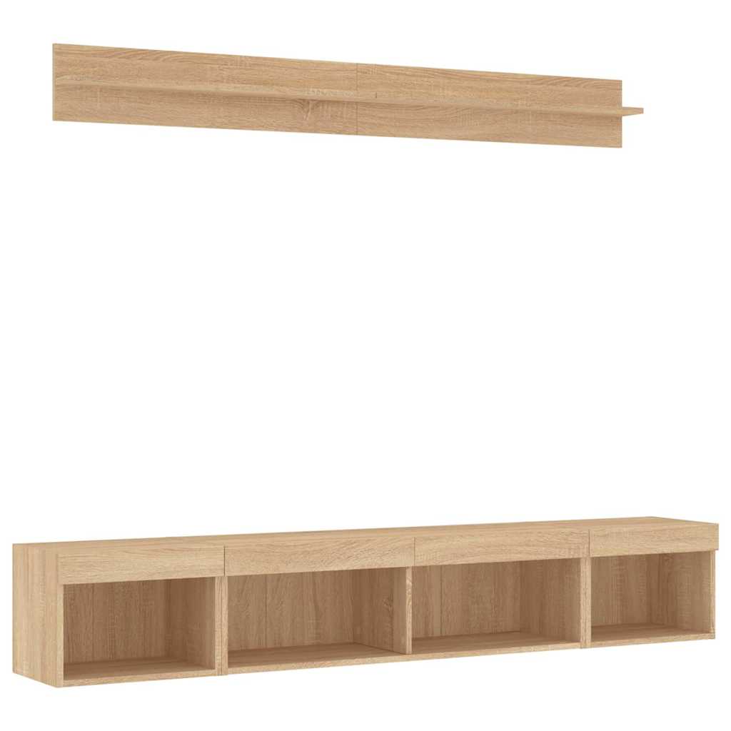 5-dijelni zidni TV elementi s LED svjetlima boja hrasta drveni
