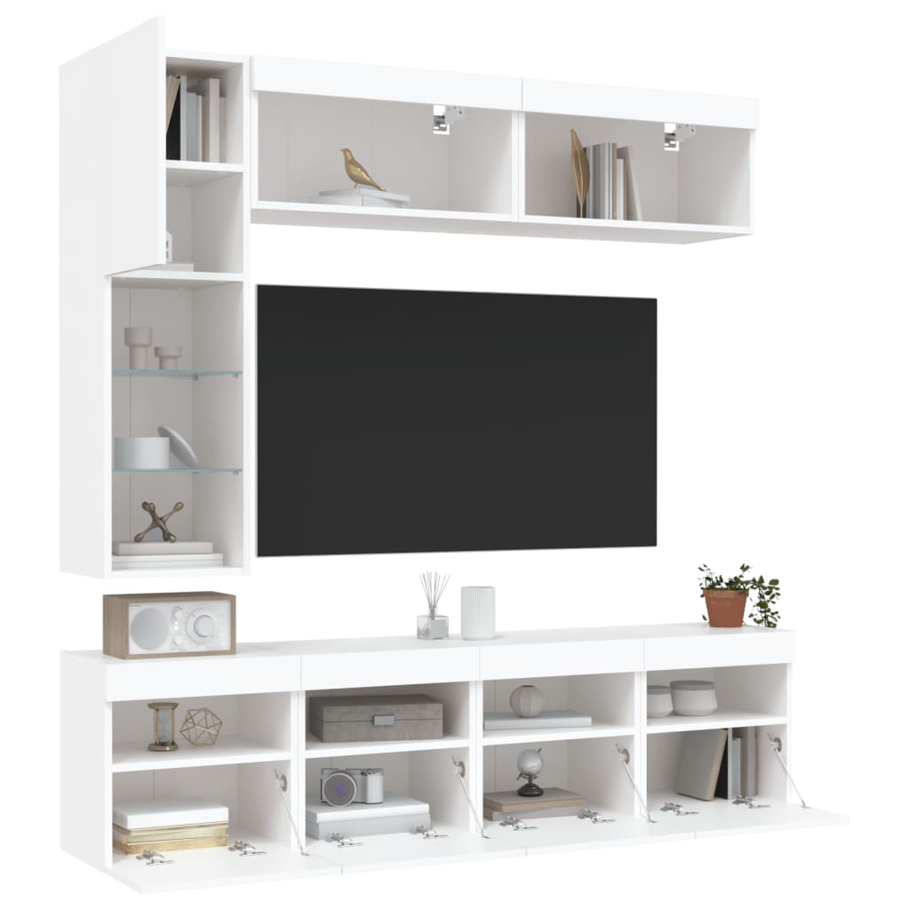 7-dijelni set zidnih TV ormarića s LED svjetlima bijeli