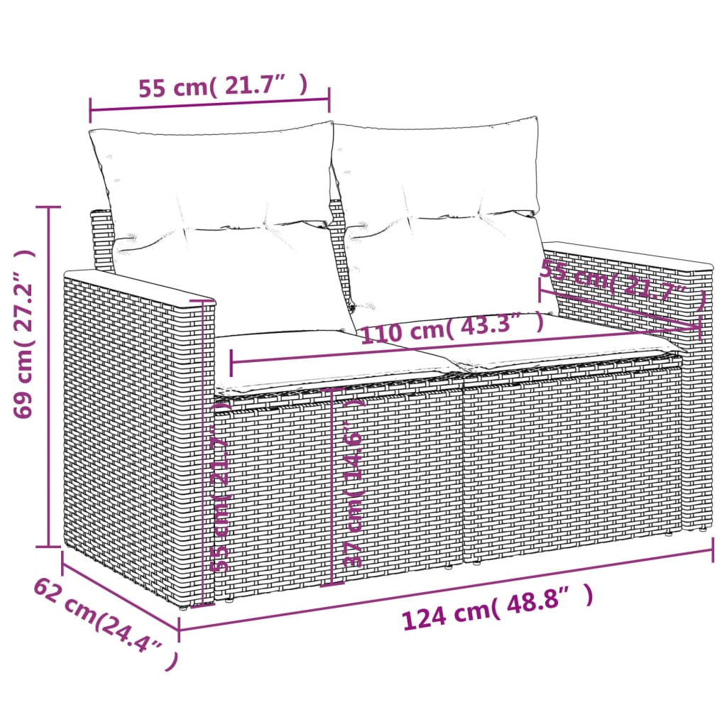 11-dijelni vrtni set s jastucima crni poliratan