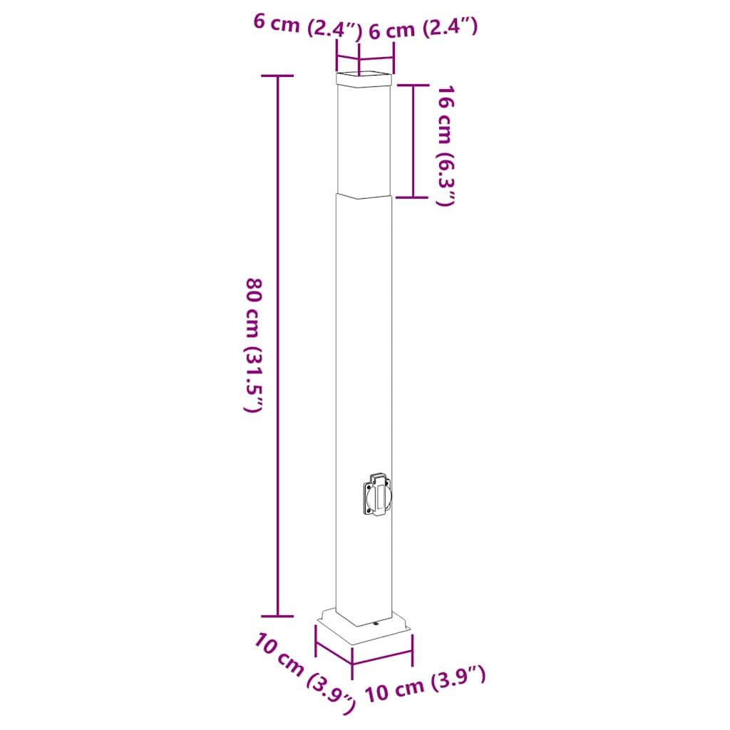 Stupić s utičnicom 3 kom 80 cm nehrđajući čelik IP44