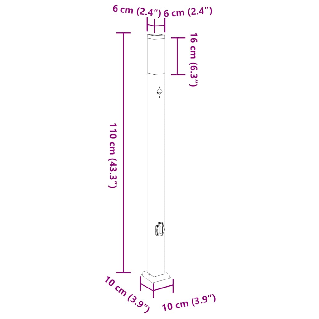 Stupić za zidne svjetiljke sa senzorom i utičnicom 3 kom 110 cm crne IP44