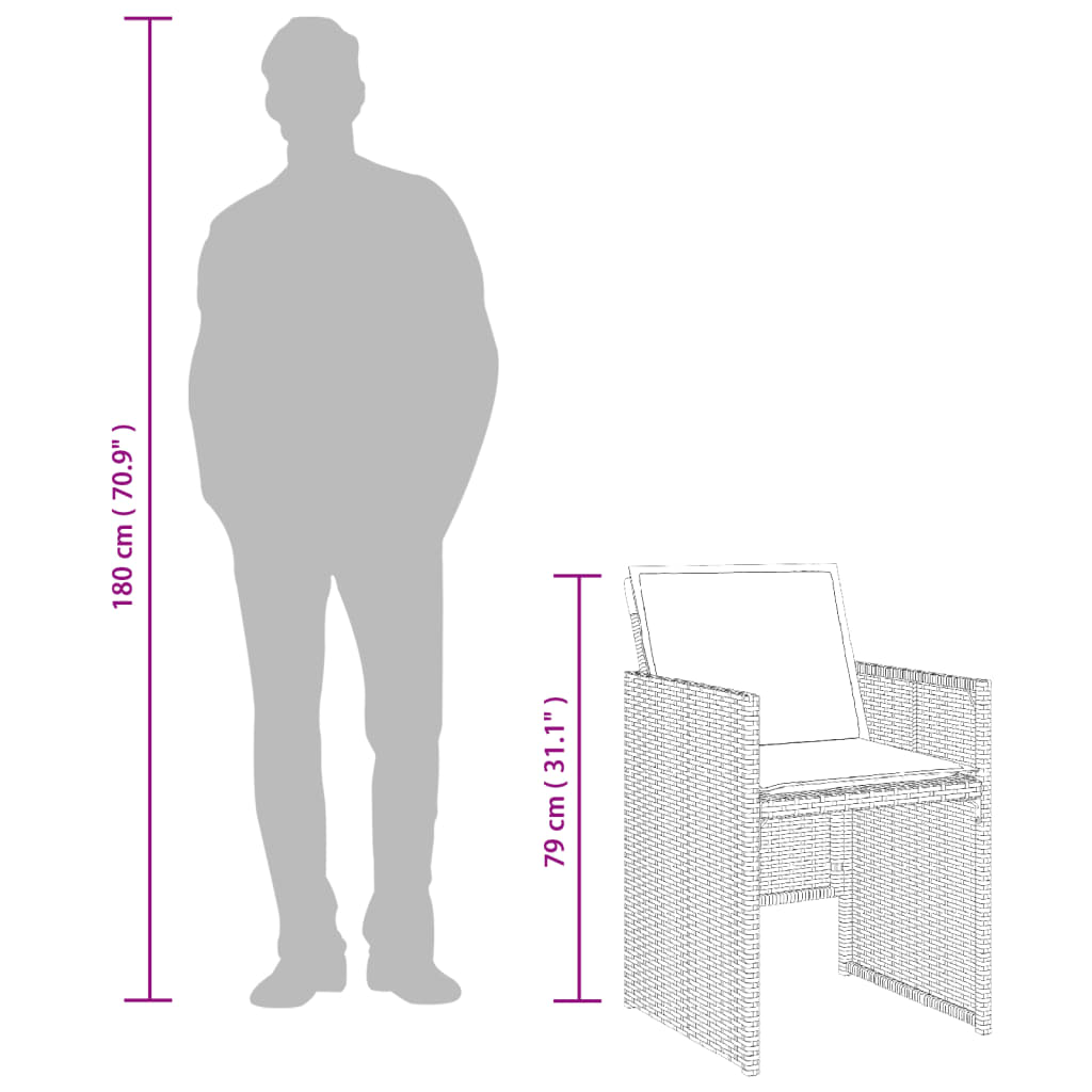 Vrtni blagovaonski set od 7 dijelova s jastucima, sivi poliratan