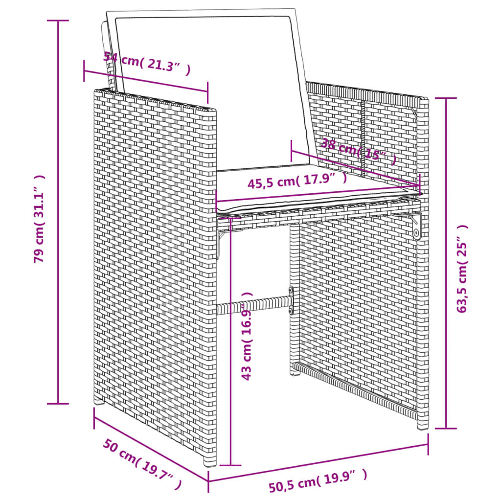 Vrtni blagovaonski set od 9 dijelova s jastucima, sivi poliratan