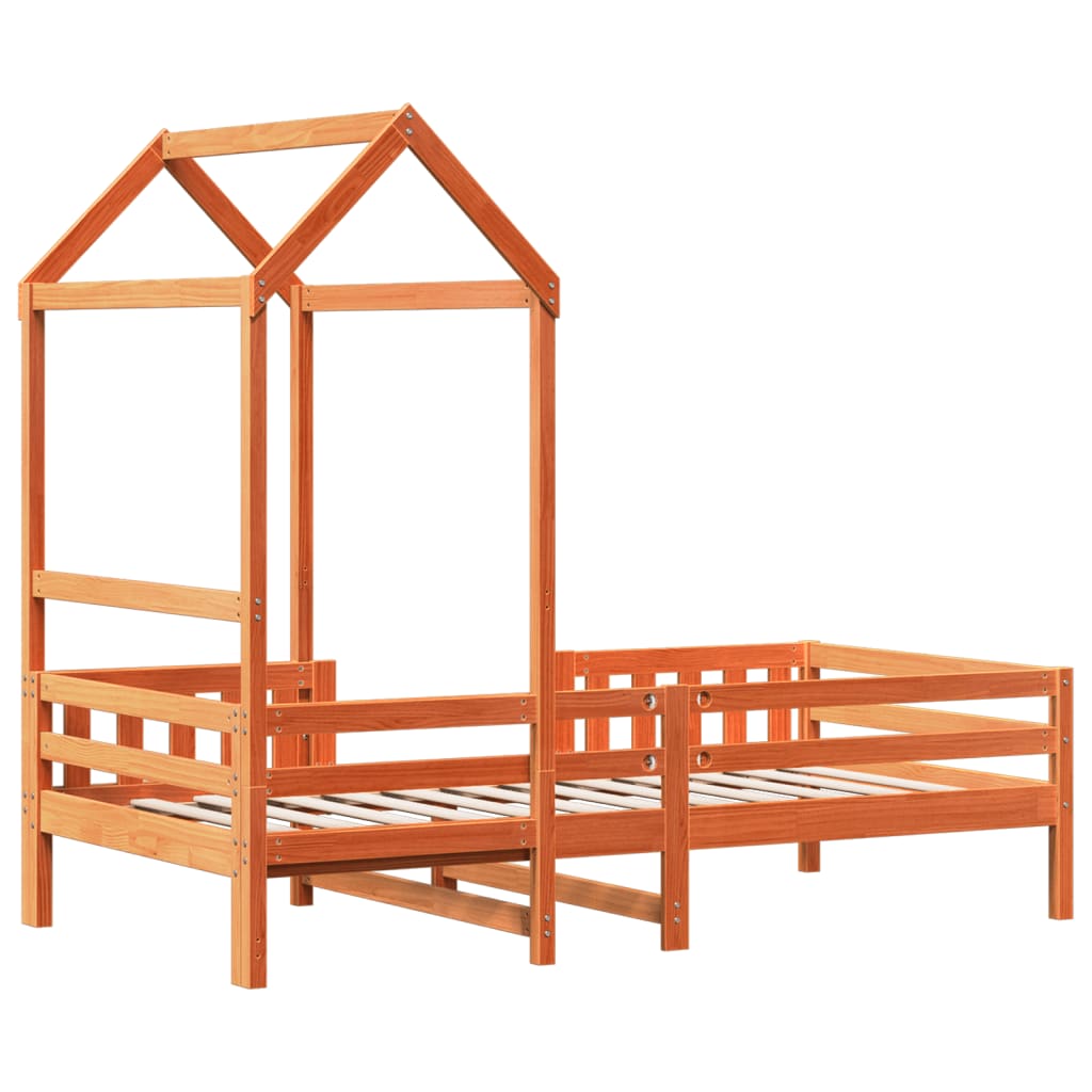 Okvir kreveta s krovom voštano smeđi 75x190 cm masivna borovina