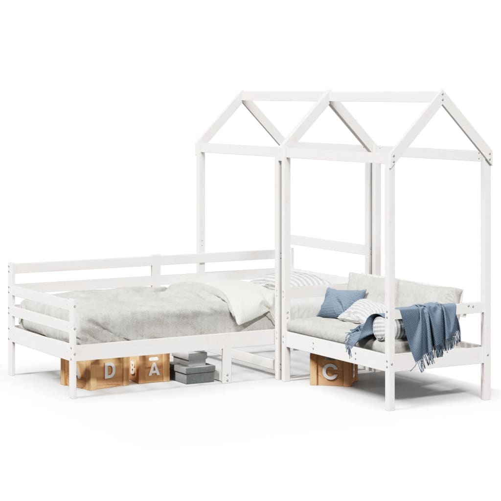 Set kreveta i klupe s krovom bez madraca bijele boje 80x200 cm