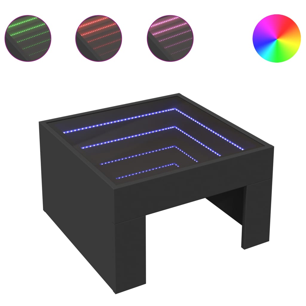 Stolić za kavu s beskonačnim LED svjetlima crni 50x50x30 cm