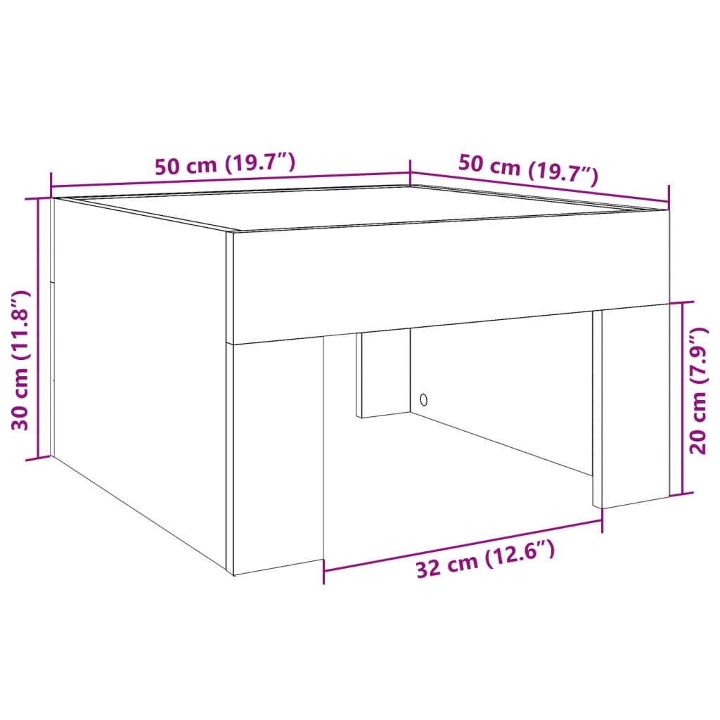 Stolić za kavu s beskonačnim LED svjetlima crni 50x50x30 cm