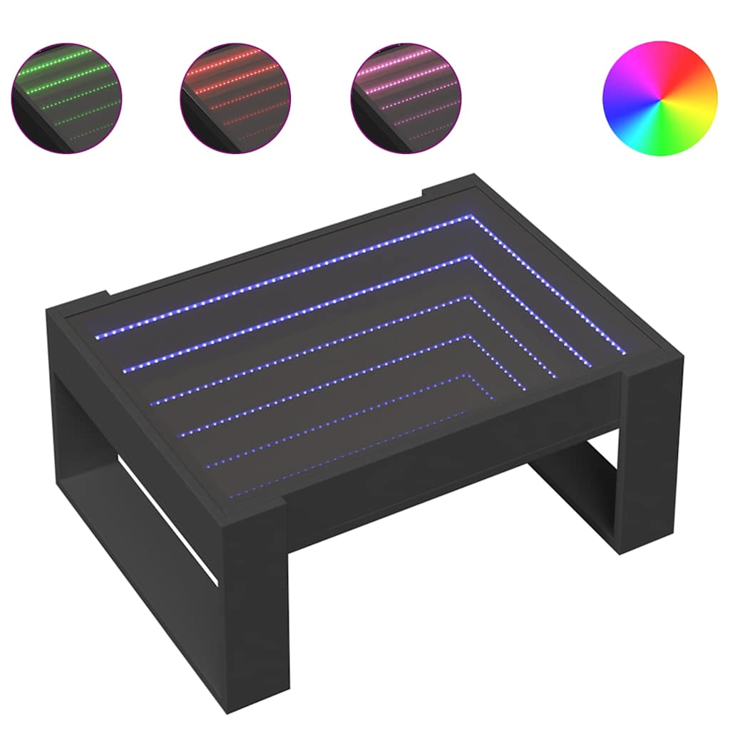 Stolić za kavu s beskonačnim LED svjetlima crni 70x53x30 cm