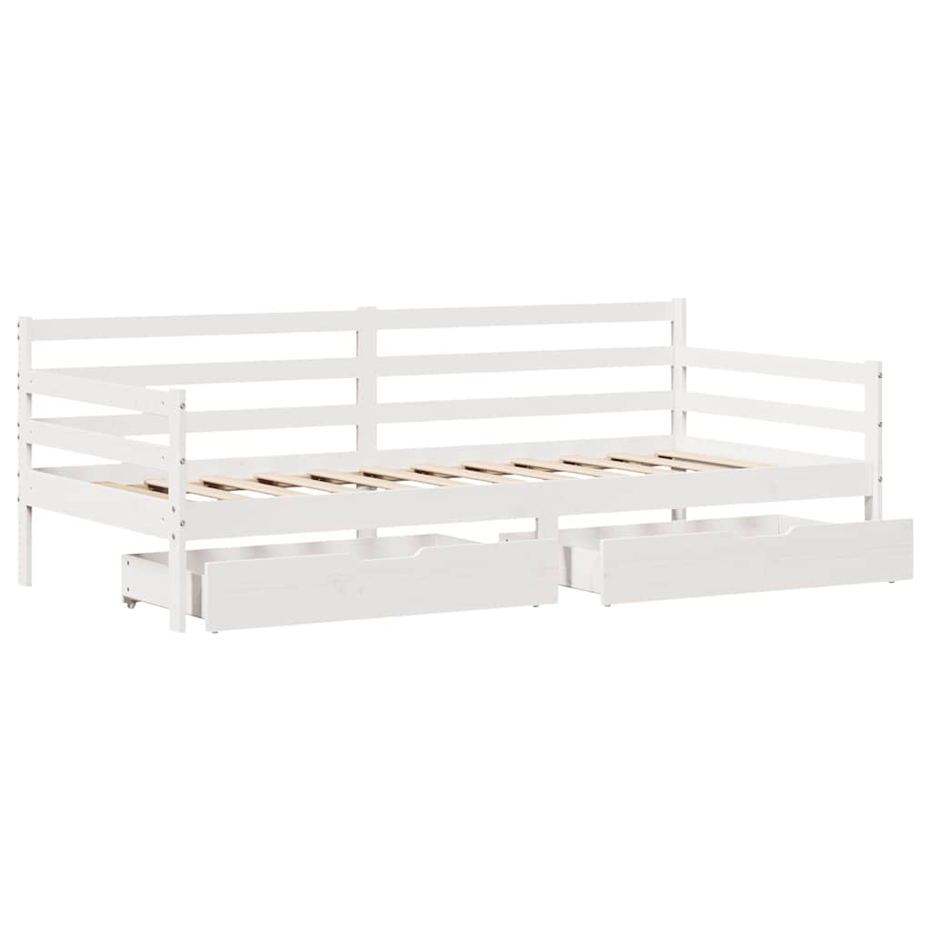 Dnevni krevet s ladicama bez madraca bijeli 90x190 cm masivno drvo