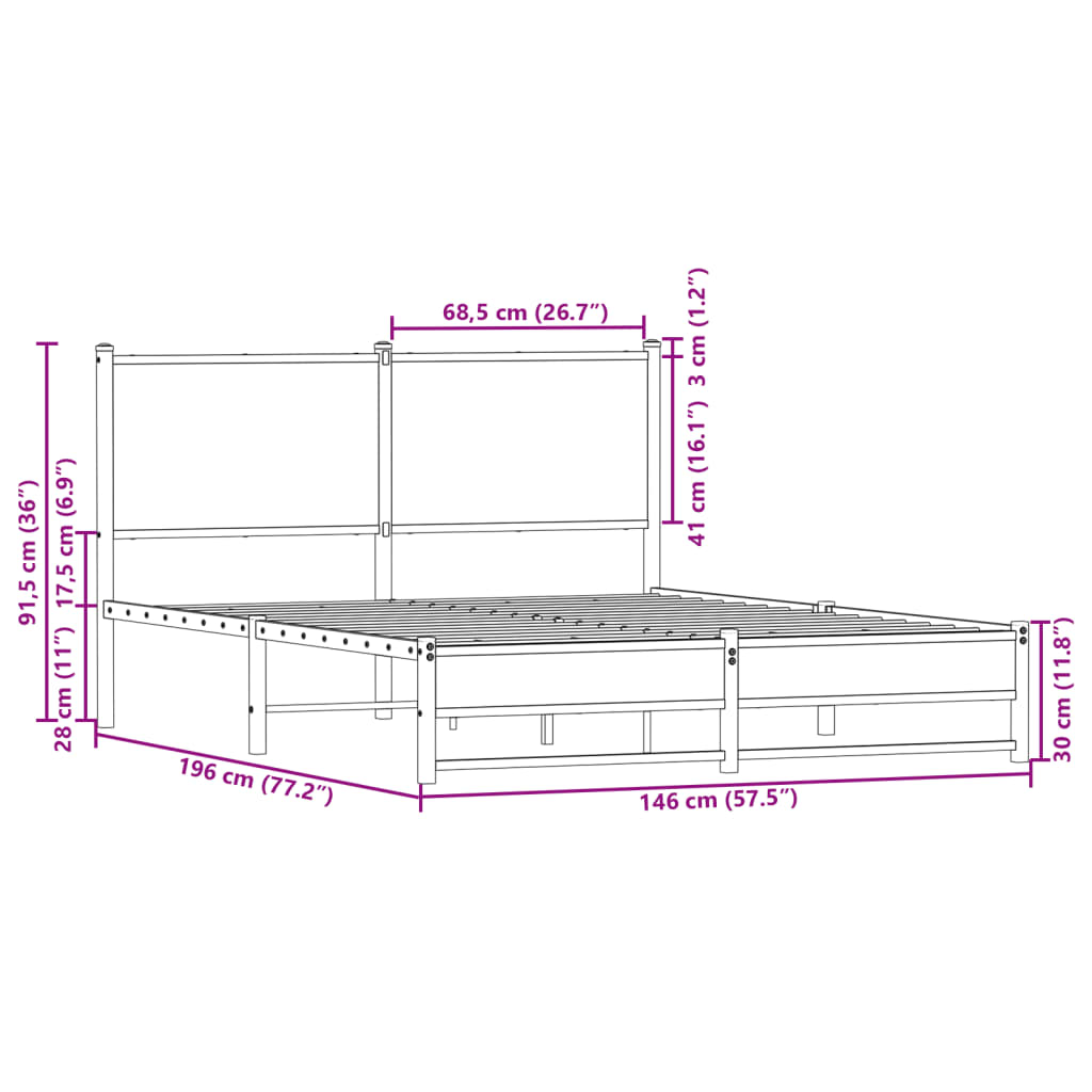 Metalni okvir kreveta bez madraca smeđa boja hrasta 140x190 cm