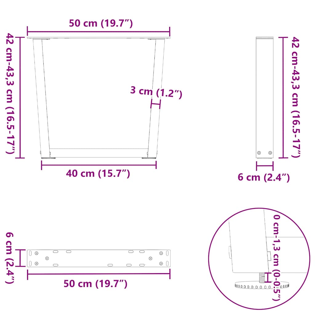 Noge za klub stolić V-oblika 2 kom antracit 50 x (42-43,3) cm čelik