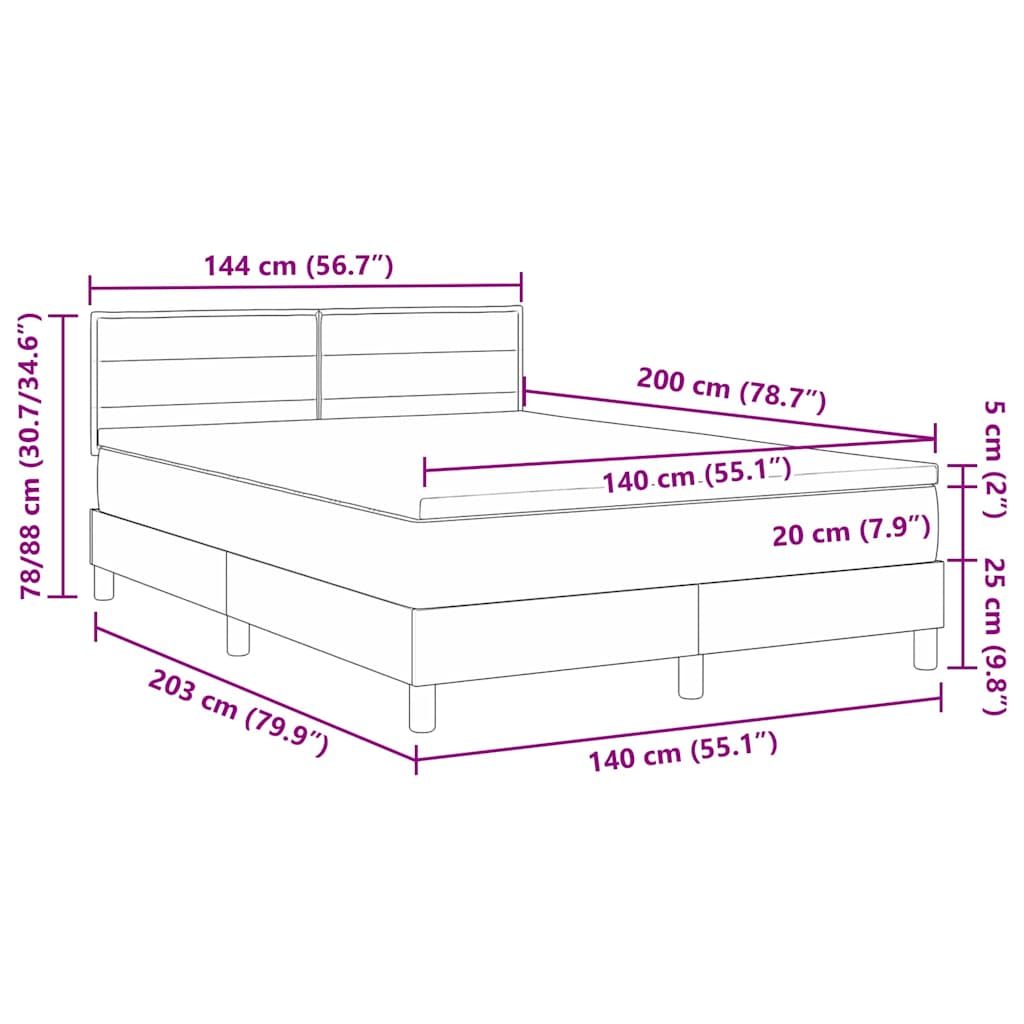 Krevet s opruga kutije s jastukom Crna 140 x 200 cm tkanina