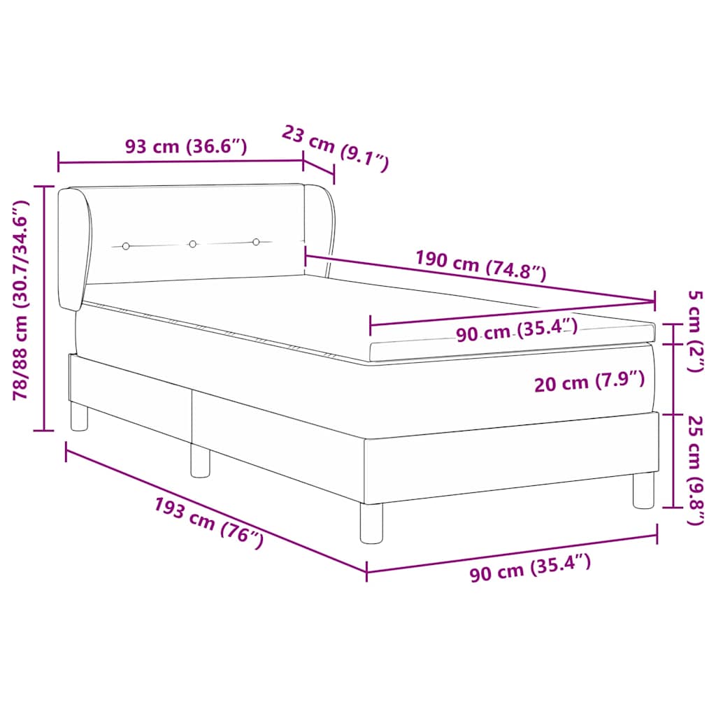 Krevet s opruga kutije s uzglavljem Crna 90 x 190 cm Baršun