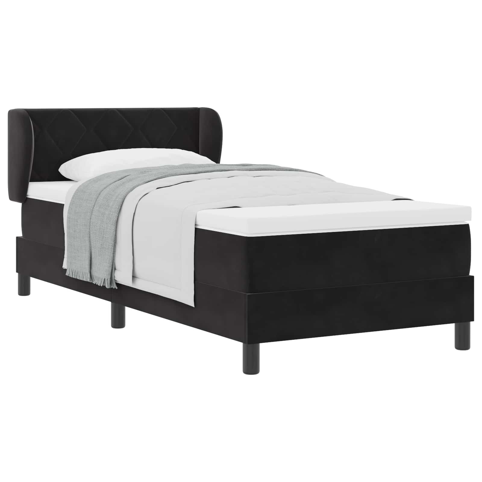 Krevet s opruga kutije s uzglavljem Crna 90 x 190 cm Baršun