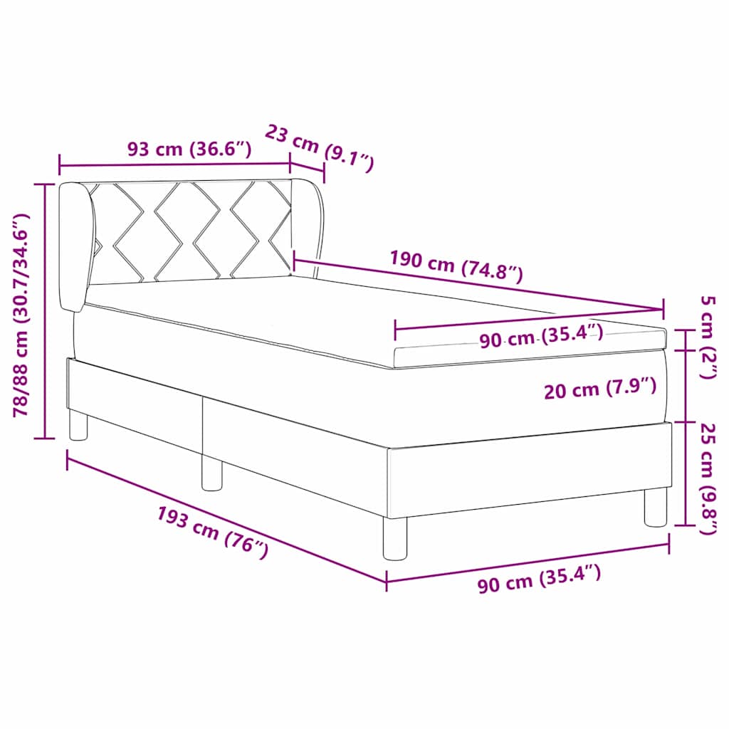 Krevet s opruga kutije s uzglavljem Crna 90 x 190 cm Baršun