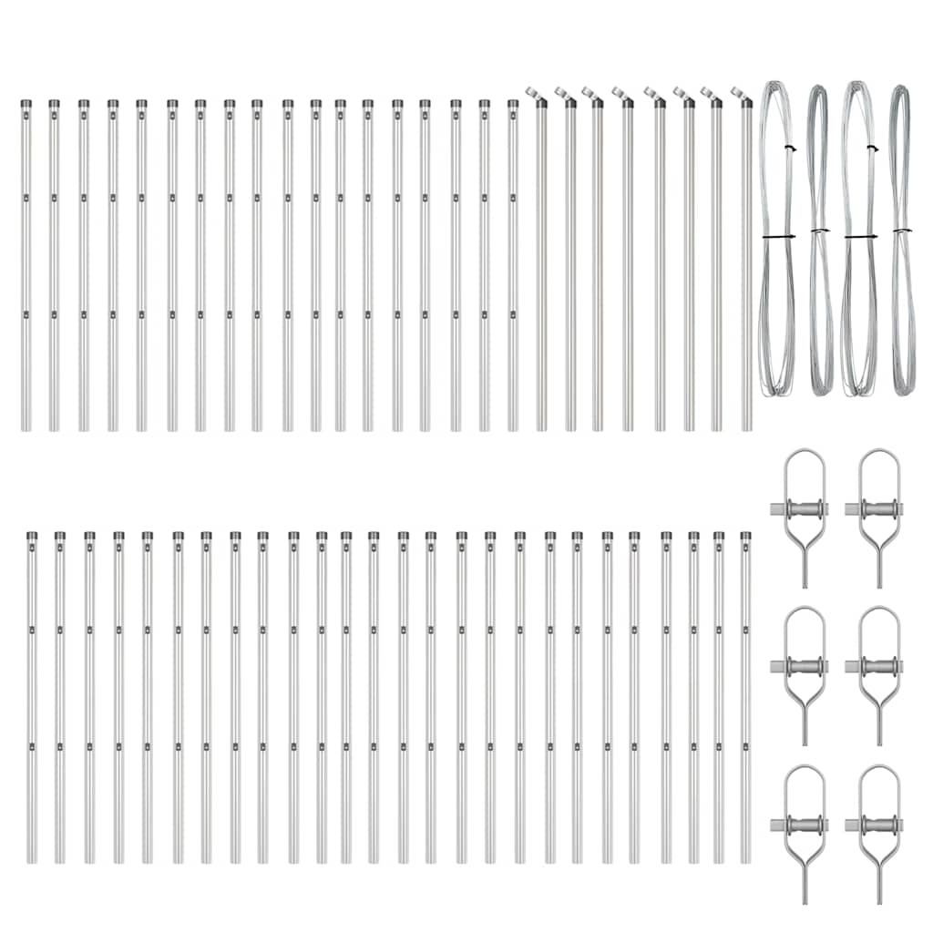 Ugrađeni stup za ogradu 52 pcs Srebrna Čelik obložen prahom