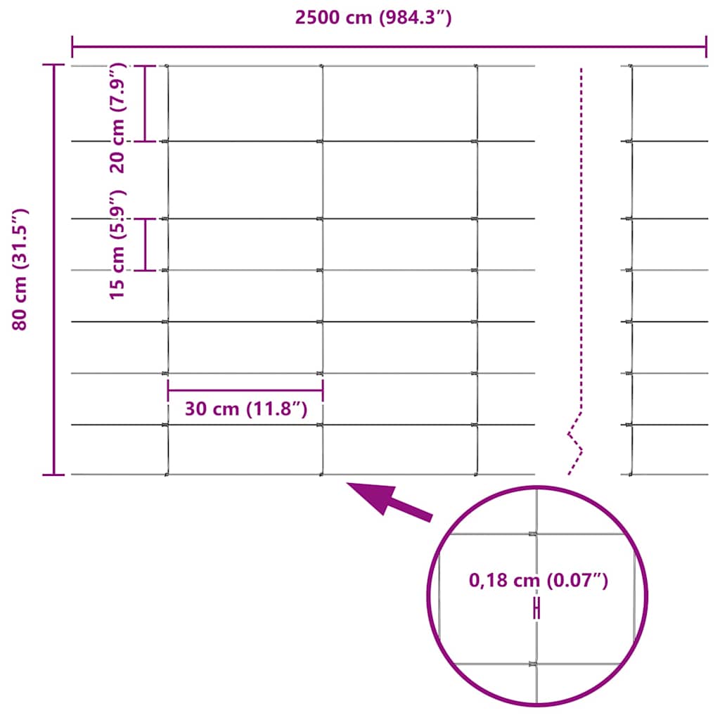 Temeljna zavarena žičana ograda 25 x 0,8 m (Š x V)