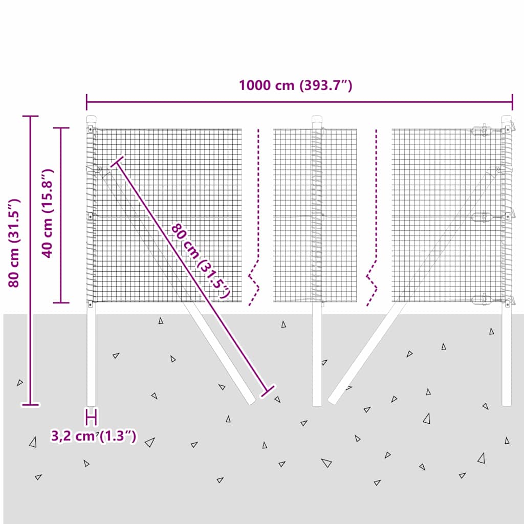 Temeljna zavarena žičana ograda 10 x 0,4 m Srebrna Mreža