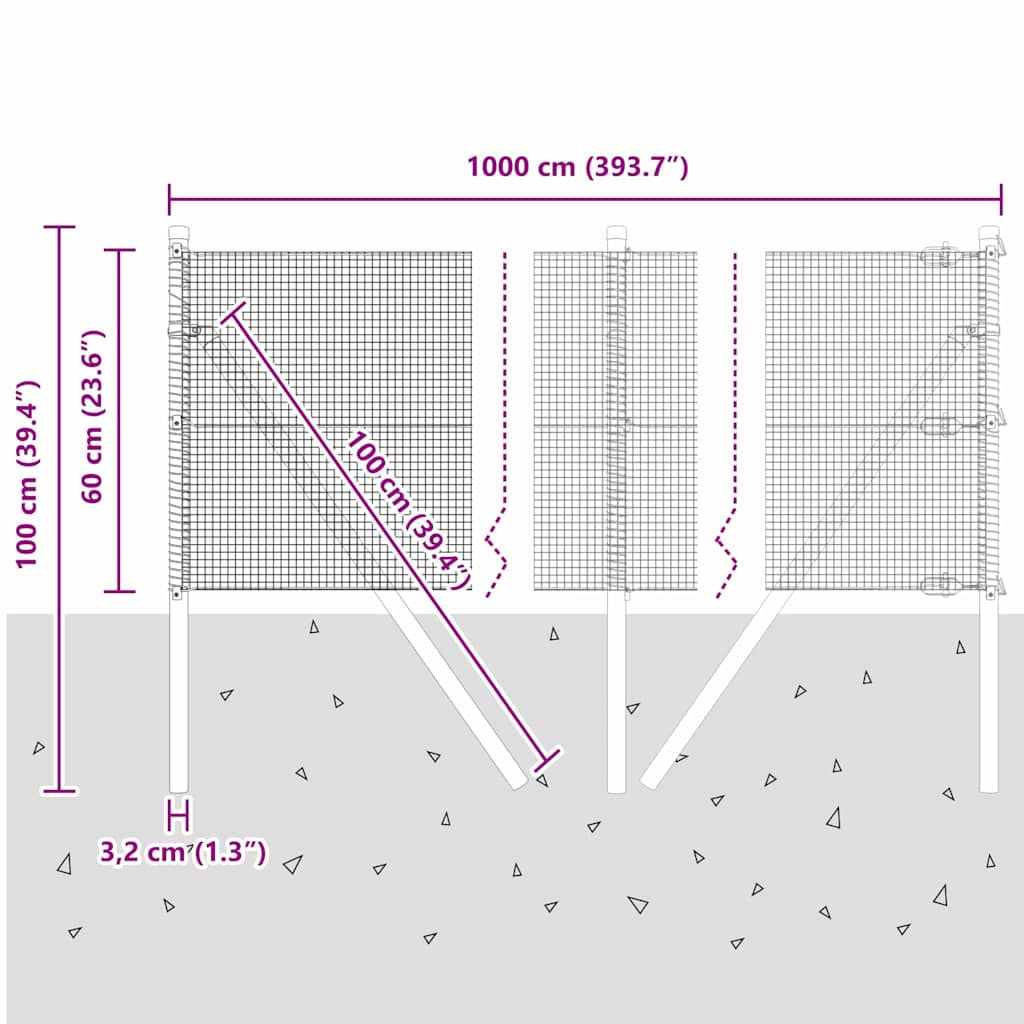 Temeljna zavarena žičana ograda 10 x 0,6 m Srebrna Mreža