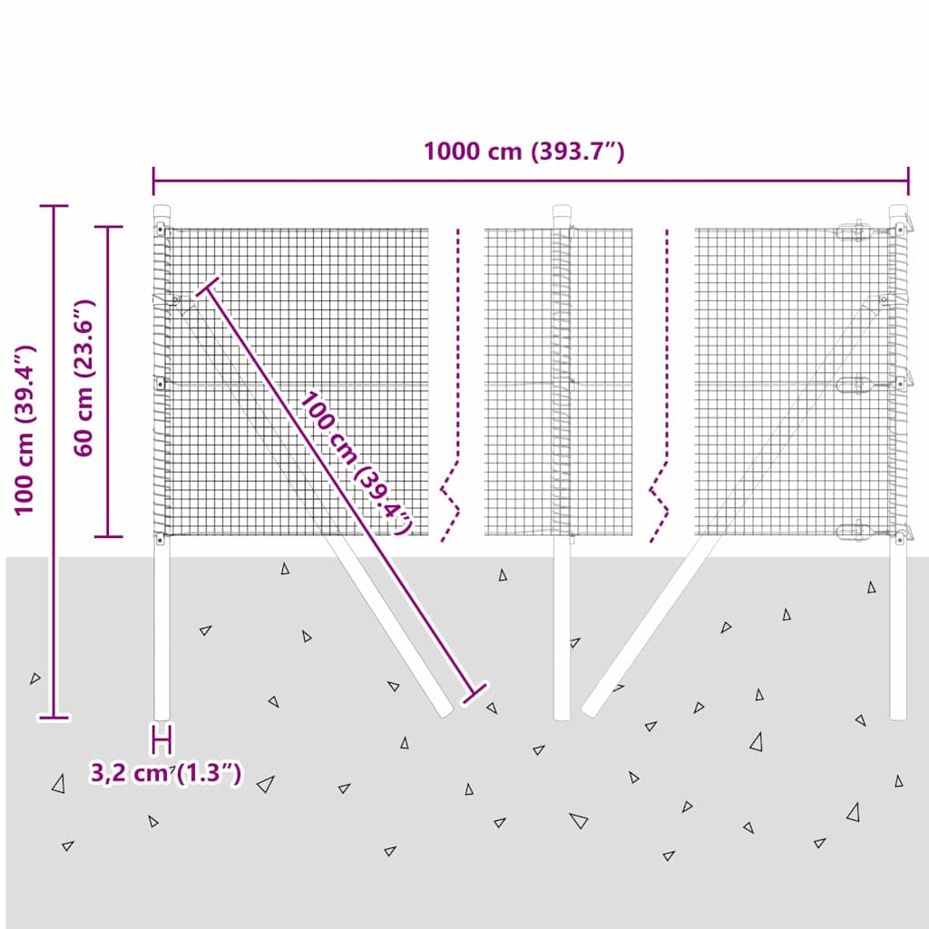 Temeljna zavarena žičana ograda 10 x 0,6 m Srebrna Mreža