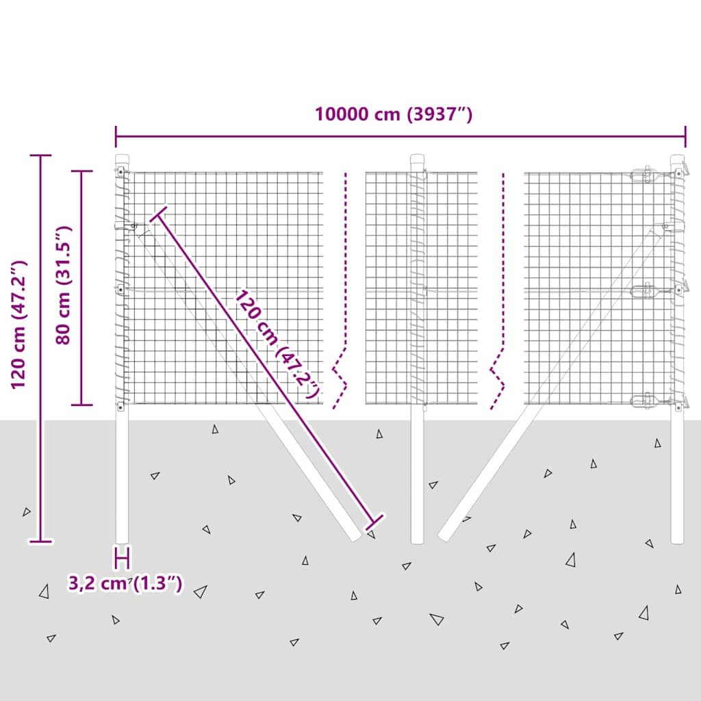 Temeljna zavarena žičana ograda 100 x 0,8 m Srebrna Mreža