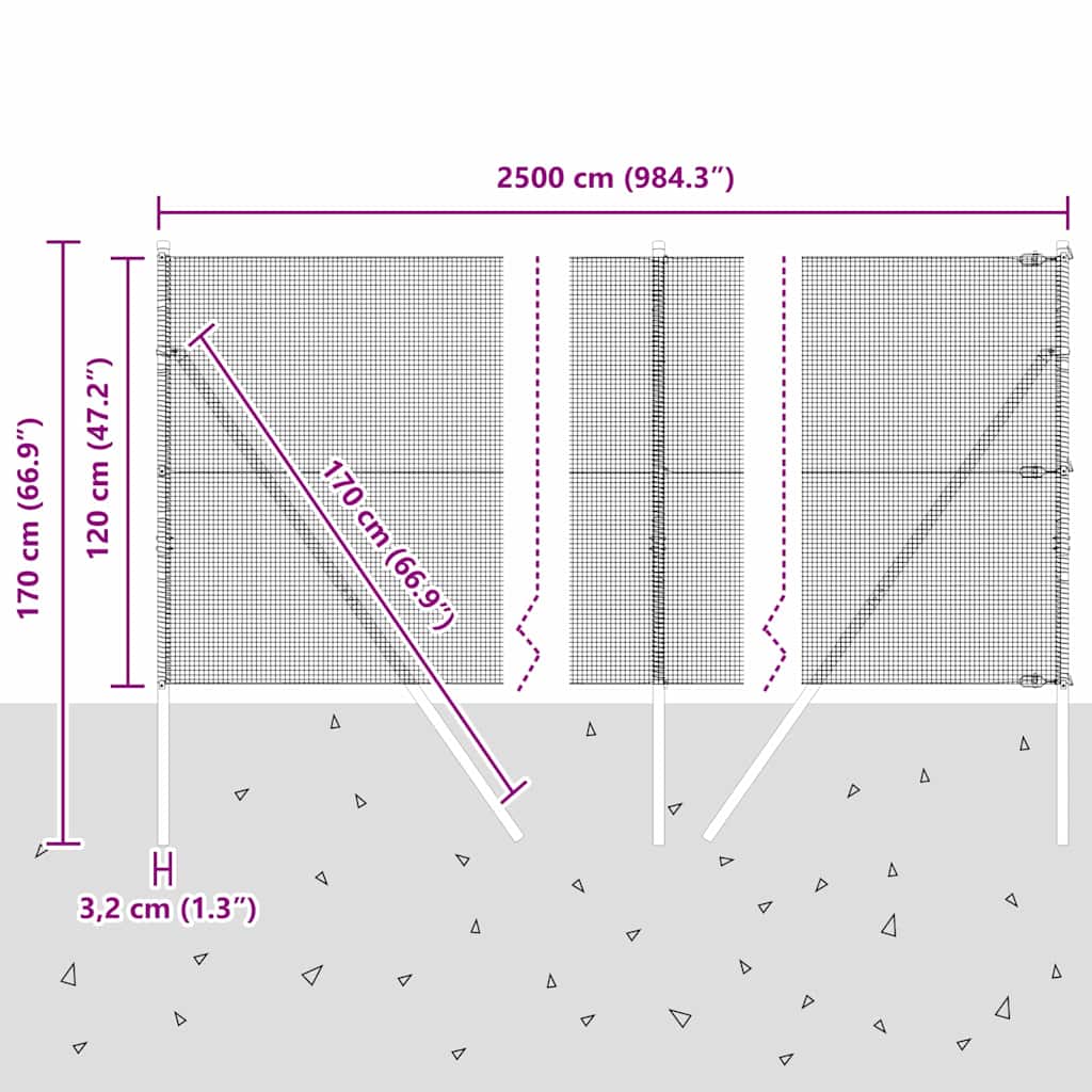 Temeljna zavarena žičana ograda 25 x 1,2 m Siva Mreža